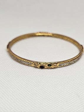 Gold Tone Bangle Bracelet Rhinestone Multicolor Accent Vintage Style